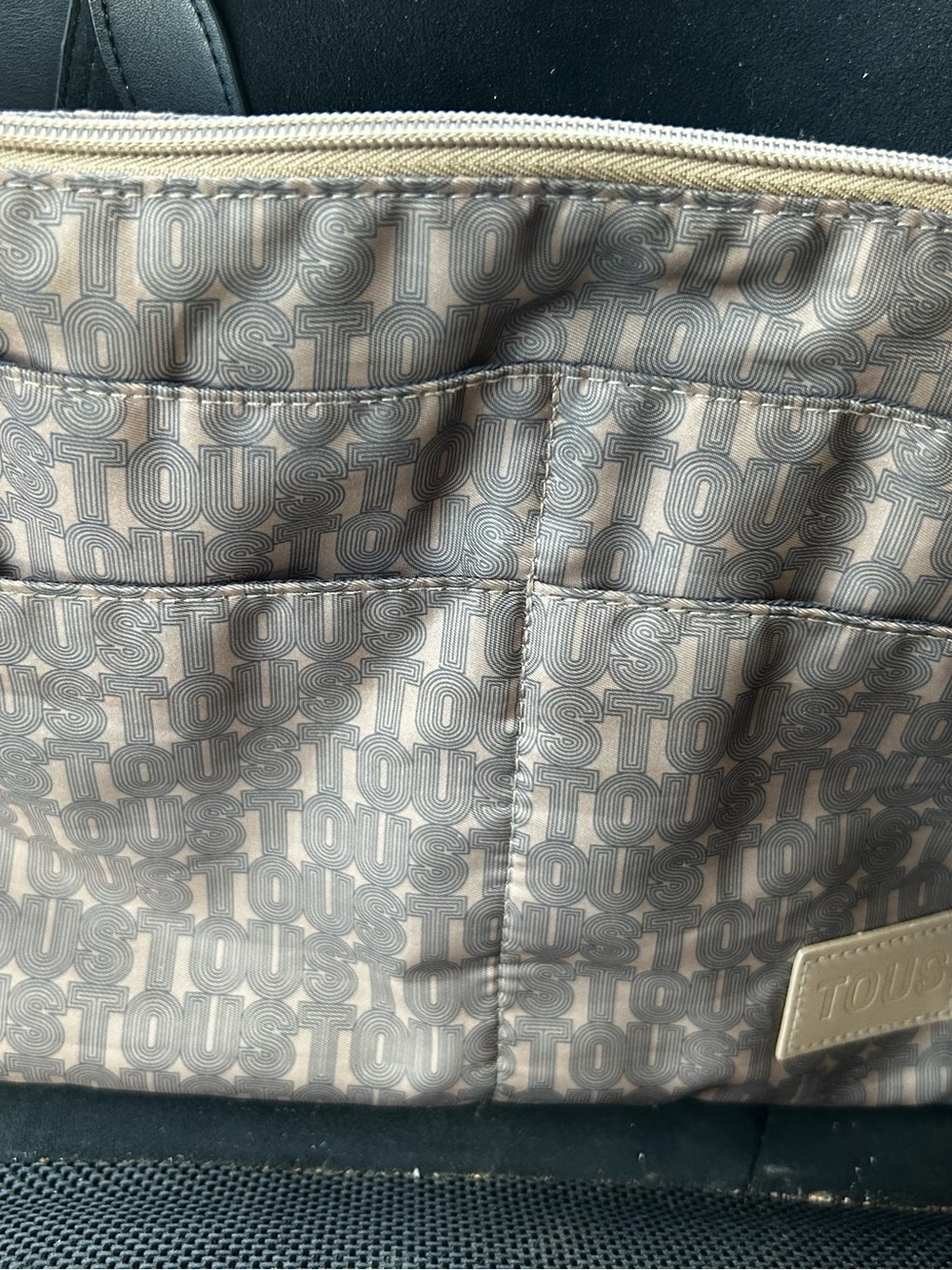 TOUS Beige and Gray Logo-Print Toiletry Pouch